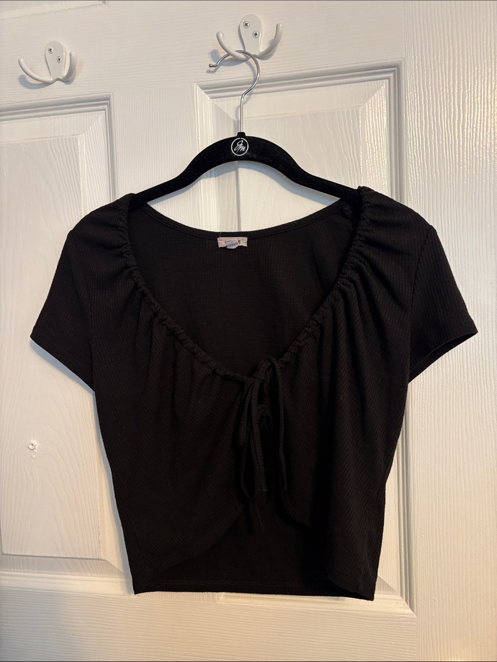Garage Black Ribbed tie-Up Scoop Crop Top